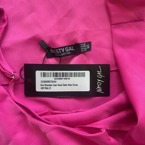 Nasty Gal Hot Pink One Shoulder Cowl Neck Satin Maxi Dress - Picture 7 of 9